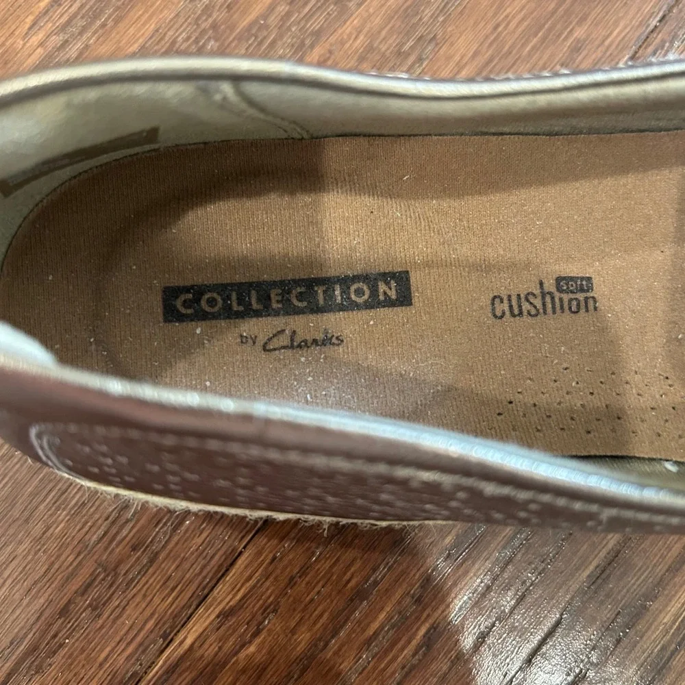Clarks Danelly Molly Loafers Womens Pewter Metallic Leather Espadrille 8.5M